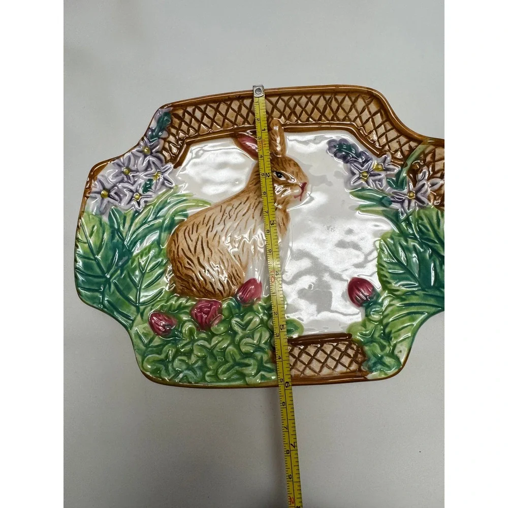 Royal Norfolk Ceramic Bunny‎ Rabbit Floral Serving Tray Scalloped Platter 8x6
